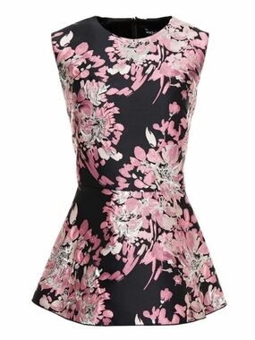 Dolce & Gabbana Black Dress with Pink and Silver Floral Jacquard
